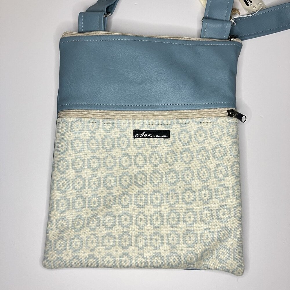 NWT Echos in the Attic Handmade Upcycled Crossbody Bag Blue Faux Leather Boho
